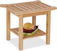 Relaxdays Banco Baño Bambú, Taburete con Balda Adicional y Asas, Banqueta Cocina o Pasillo, 45 x 55 x 40,5 cm, Natural