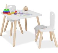 Relaxdays Conjunto mesa y 2 sillas infantiles blanco,marrón claro