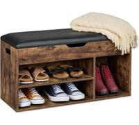 Relaxdays Banco zapatero con asiento y baúl marrón oscuro,negro