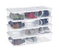 Relaxdays 12 Cajas Plástico para Zapatos, Apilables, Organizadores Calzado, con Tapa, 12,5x20x34,5cm, Blanco