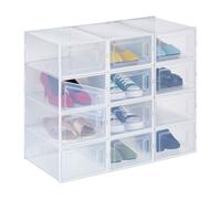 Relaxdays 12 cajas zapatos apilables pequeñas blanco,transparente