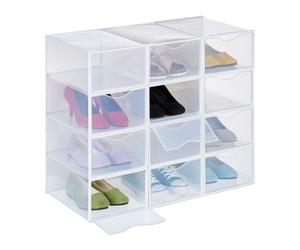 Relaxdays 12 cajas zapatos apilables transparentes blanco,transparente