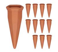 Relaxdays 12 Picos Riego Plantas, Cono Regador Arcilla, Compatible con Botella 1,5l, Balcón, Plantas Interior, Terracota