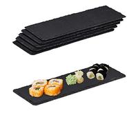Relaxdays 12 Platos de Pizarra, Platos para Servir Sushi, Slvamanteles Piedra, Bandejas Servir Quesos o Tapas, 30x10 cm, Antracita