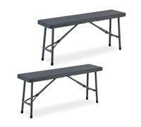 Relaxdays 2 Bancos Plegables con Efecto de Ratán Jardín, Acero y Plástico, Camping, Balcón o Terraza, 42x102x25 cm, Gris
