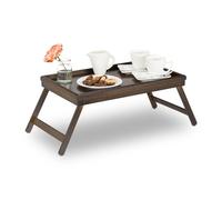 2 Bandejas Cama Bambú, Patas Plegables, Bordes Levantados, Tabletas para Desayuno en Cama, 22,5x64x31cm, Marrón Oscuro