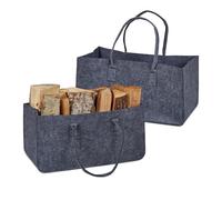 Relaxdays Bolsas para leña Set de 2 - Fieltro, gris antracita