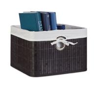 Relaxdays 2 cajas almacenaje bambú negras sin tapa blanco,negro,plata