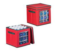 Relaxdays 2 cajas organizadoras adornos de Navidad blanco,verde oscuro,rojo