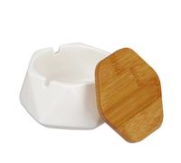 Relaxdays 2 ceniceros de cerámica con tapa blanco,marrón claro