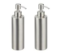 Relaxdays 2 Dispensadores de Jabón, 300 ml, Acero Inoxidable, Dosificadores Rellenables, Gel de Ducha, Cocina, Plateado