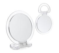 Relaxdays 2 Espejos de Maquillaje con Mango Plegable, Doble Cara, Espejito Cosmético Mesa, Baño, Tocador, Transparente