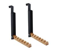 Relaxdays 2 Ganchos Plegables para Puerta, Colgante, Colgador para 6 Perchas, Metal y Madera, Renvalso hasta 2 cm, Negro