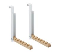 Relaxdays 2 Ganchos Plegables para Puerta, Colgante, Colgador para 6 Perchas, Metal y Madera, Renvalso hasta 2cm, Blanco