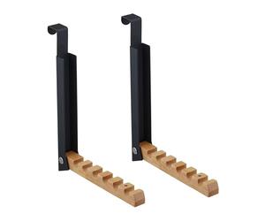 Relaxdays 2 Ganchos Plegables para Puerta, Colgante, Colgador para 6 Perchas, Metal y Madera, Renvalso hasta 2 cm, Negro