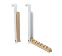 Relaxdays 2 Ganchos Plegables Puerta, Colgantes, Colgadores 6 Perchas, Metal y Madera, para Renvalso de 2 cm, Blanco