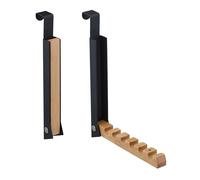 Relaxdays 2 Ganchos Plegables Puerta, Colgantes, Colgadores 6 Perchas, Metal y Madera, para Renvalso de 2 cm, Negro