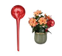 Relaxdays 2 Globos de Riego, Dispensadores Agua Maceta, Regadores Automáticos, Autoriego, Cristal, Ø 9 cm, Rojo