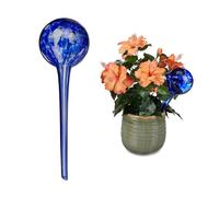 relaxdays 2 Globos de Riego, Dispensadores Agua Maceta, Regadores Automáticos, Autoriego, Cristal, Ø 9 cm, Azul