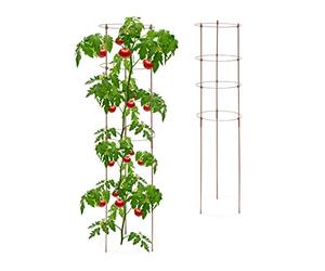 Relaxdays 2 Jaulas Tomates 120 cm, Guía Trepadora Hechas de Metal y Plástico, Tutores Plantas Cultivo 4 Anillos, Marrón