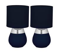 Relaxdays 2 lámparas de mesa con pantalla tela azul oscuro,plata