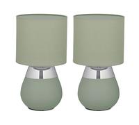 Relaxdays 2 lámparas de mesa con pantalla tela verde,plata
