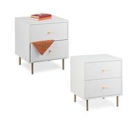 Relaxdays Mesita de noche con 2 cajones blanco,oro