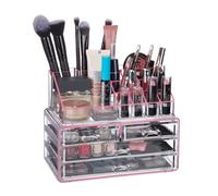 Relaxdays 2 Organizadores maquillaje transparentes fucsia,transparente