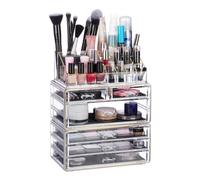 Relaxdays 2 organizadores maquillaje transparentes oro,negro,transparente