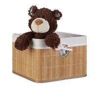 Relaxdays 2 x Cajas de almacenaje de bambú natural blanco,marrón claro,plata
