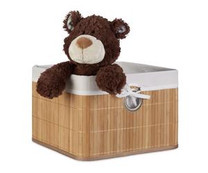 Relaxdays 2 x Cajas de almacenaje de bambú natural blanco,marrón claro,plata