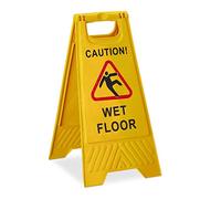 Relaxdays 2 x Carteles Suelo Mojado en Inglés, Caution Wet Floor, Señal Pavimento Resbaladizo, 2 Caras, PP, Amarillo