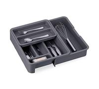 Relaxdays 2 x Organizador de Cubiertos Ajustable, 6,5 x 23,5-40 x 31,5 cm, 7 Compartimentos, plástico, Gris Oscuro