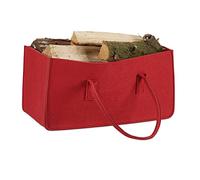Relaxdays 25x25x50 cm Bolsa para Leño con Asas Largas, Fieltro, Rojo, 25 x 25 x 50 cm