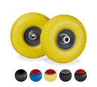 Relaxdays 2X Ruedas de Carretilla, Neumáticos de Goma, 3.00-4, Eje de 20mm, hasta 100 kg, 260x85 mm, Amarillo y Gris
