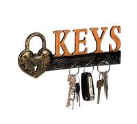 Relaxdays 3 colgadores de llaves para pared "Keys" oro,naranja,negro