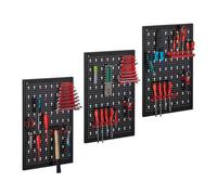 Relaxdays 3 paneles perforados y accesorios rojo,negro,plata