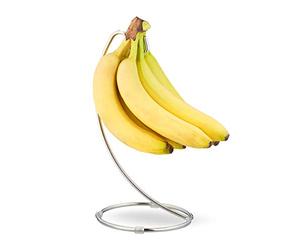 Relaxdays 3 Soportes Plátanos, Frutero de Cocina con Gancho, Banana, Uva, Hierro Cromado, 33 x 17,5 x 16,5 cm, Plateado
