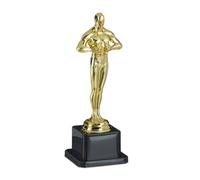 Relaxdays 3 Trofeos para niños, Soporte Cuadrado, Corona de Ganador, Hollywood, Regalo, 18 cm, Dorado