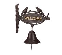 Relaxdays 3 x Campana WELCOME para la entrada marrón oscuro,oro
