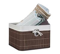 Relaxdays 4 Cajas de almacenaje, Funda Textil, Bambú, Rectangular, Accesorio Decorativo, 20x31x31 cm, Marrón