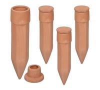 Relaxdays 4 Conos de Riego, Pico Arcilla Plantas, Sistema Riego con Tapa, Botellas 1,5L, Macetas y Jardineras, Terracota
