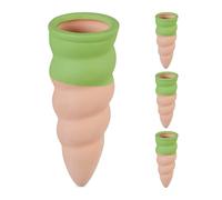 Relaxdays 4 Conos de Riego, Pico Autorriego Plantas Interior, Balcón, Diseño Curvo, para Botellas 1,5 l, Terracota/Verde