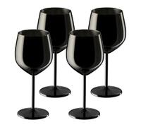 Relaxdays 4 Copas de Vino Tinto o Blanco, de Acero INOX, Irrompibles, Frío por más Tiempo, 400ml, Negro, Inoxidable, 20,5 x 9,5 cm