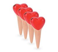 Relaxdays 4 Pico Riego Capilar Diseño Corazón, Cono Autorriego Arcilla, Maceta, Huerto Urbano, 70 ml, Terracota y Rojo