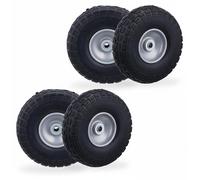 Relaxdays, 4 ruedas para carretillas, neumáticos de goma maciza antidesgaste, 4.10/3.50-4", aro de acero, capacidad de hasta 150 kg, 260x85 mm, color y gris