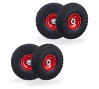 Relaxdays, 4 ruedas para carretillas, neumáticos de goma maciza antidesgaste, 4.10/3.50-4", aro de acero, capacidad de hasta 150 kg, 260x85 mm, color y rojo