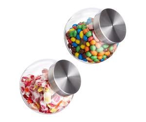 Relaxdays 4 tarros para caramelos, 1,5 l, tarros para dulces, tarros de almacenamiento con tapa de acero inoxidable, transparentes