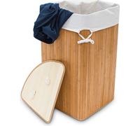 Relaxdays 4052025046798, 60 litros, Cesta de almacenamiento angular, Bambú, Algodón, Beige claro, Blanco, Marrón, Bambú