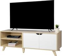 Relaxdays Mueble bajo TV con 6 compartimentos blanco,marrón claro